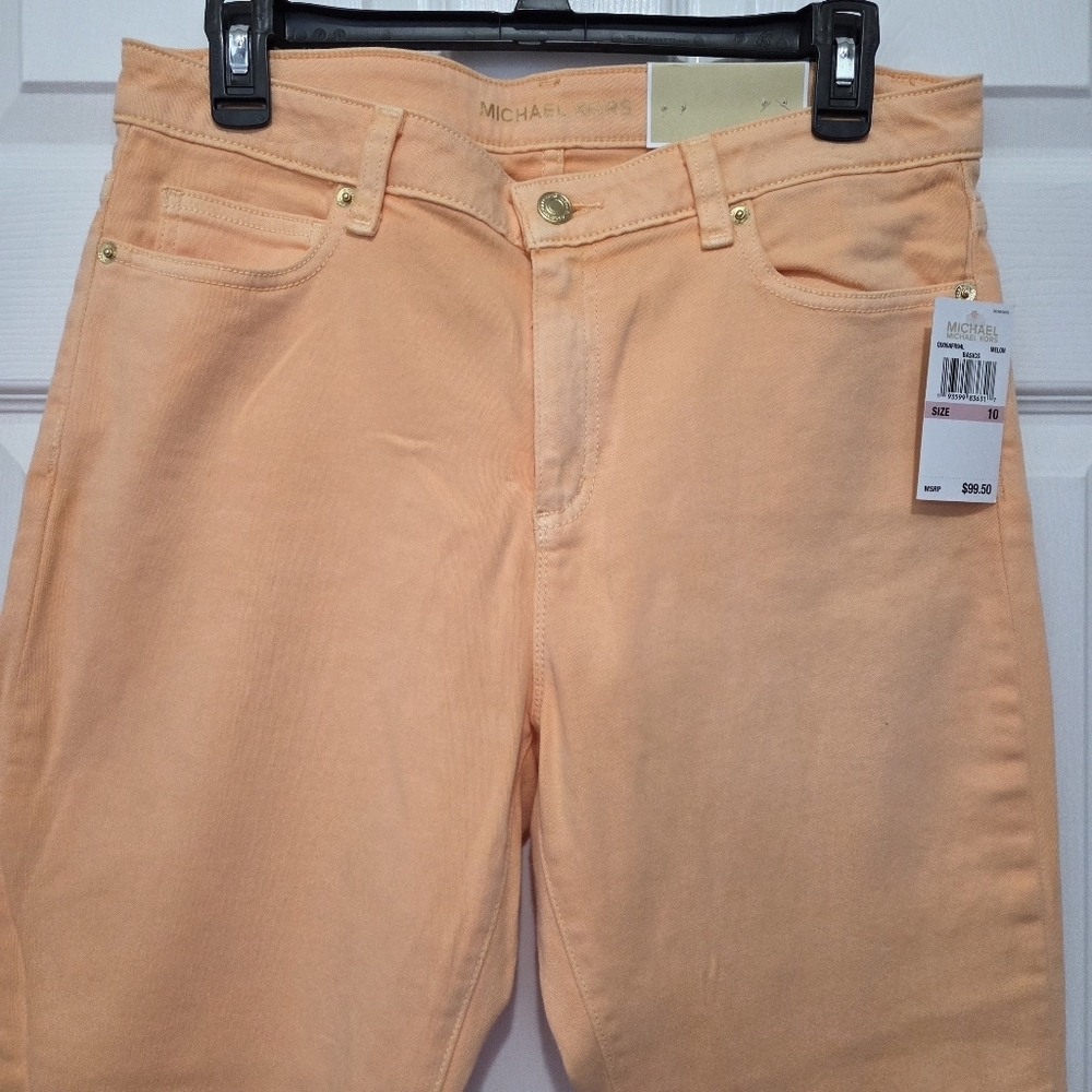 Micheal Kors Mid Rise Izzy Cropped Skinny Cottonblend Pants Sz 10 Spring Summer - Picture 2 of 12